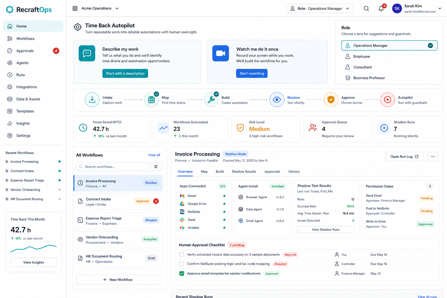 RecraftOps workflow automation dashboard concept